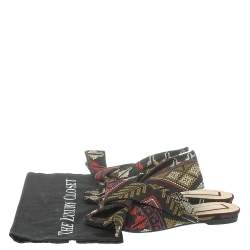 Pre Owned N21 Multicolor Embroidered Fabric Knot Flat Slides Size 36.5