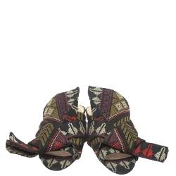 Pre Owned N21 Multicolor Embroidered Fabric Knot Flat Slides Size 36.5