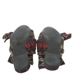 Pre Owned N21 Multicolor Embroidered Fabric Knot Flat Slides Size 36.5