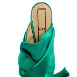 Pre Owned N21 Emerald Green Satin Raso Knot Peep Toe Mules Size 38