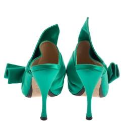 Pre Owned N21 Emerald Green Satin Raso Knot Peep Toe Mules Size 38