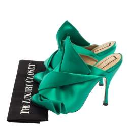 Pre Owned N21 Emerald Green Satin Raso Knot Peep Toe Mules Size 38
