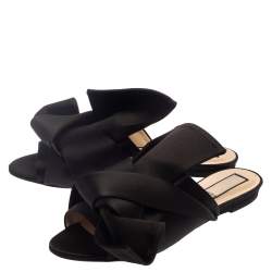 Pre Owned N21 Black Satin Knot Flat Mules Size 39