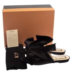 Pre Owned N21 Black Satin Knot Flat Mules Size 39