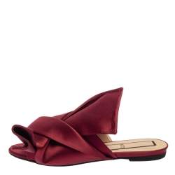 Pre Owned N21 Burgundy Satin Knotted Flats Size 39