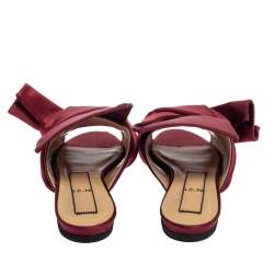 Pre Owned N21 Burgundy Satin Knotted Flats Size 39