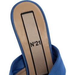Pre Owned N21 Blue Satin Twisted Knot Mule Sandals Size 39