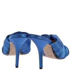 Pre Owned N21 Blue Satin Twisted Knot Mule Sandals Size 39
