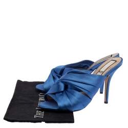 Pre Owned N21 Blue Satin Twisted Knot Mule Sandals Size 39