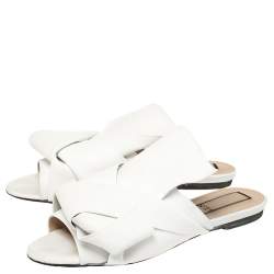 N21 White Leather Knot Flat Mules Size 38