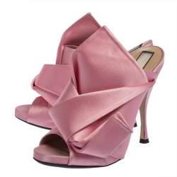مملوكة مسبقًا N21 Pink Satin Raso Peep Toe Mules Size 39.5