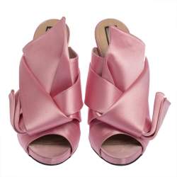 مملوكة مسبقًا N21 Pink Satin Raso Peep Toe Mules Size 39.5