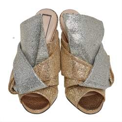 Pre Owned N21 Silver/Gold Glitter Knot Open Toe Slide Sandals Size 39