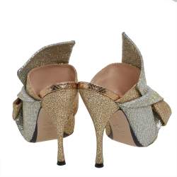 Pre Owned N21 Silver/Gold Glitter Knot Open Toe Slide Sandals Size 39