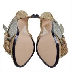 Pre Owned N21 Silver/Gold Glitter Knot Open Toe Slide Sandals Size 39