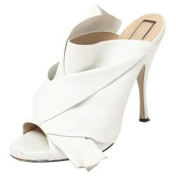 مملوكة مسبقًا N21 White Leather Ronny Pleated Mules Size 40