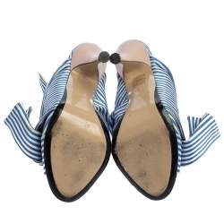 Pre Owned N°21 Light Blue/ White Striped Satin Bow Mule Sandals Size 39