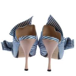 Pre Owned N°21 Light Blue/ White Striped Satin Bow Mule Sandals Size 39
