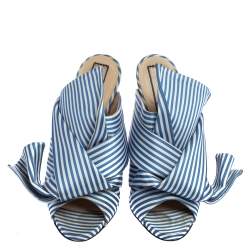 Pre Owned N°21 Light Blue/ White Striped Satin Bow Mule Sandals Size 39