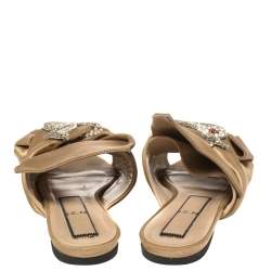 Pre Owned Nº21 Beige Satin Crystal Embellished Flats Size 40