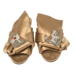 Pre Owned Nº21 Beige Satin Crystal Embellished Flats Size 40