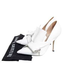 Pre Owned N21 White Leather Abstract Bow Pointed Toe Pumps Size 39