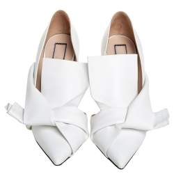 Pre Owned N21 White Leather Abstract Bow Pointed Toe Pumps Size 39