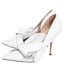 Pre Owned N21 White Leather Abstract Bow Pointed Toe Pumps Size 39