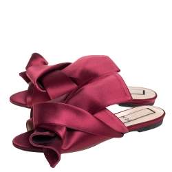 Pre Owned Nº21 Burgundy Satin Raso Knot Flat Slides Size 39