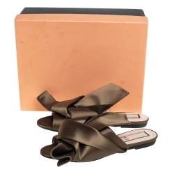 Pre Owned N21 Green Satin Knot Flat Mules Size 38