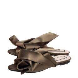 Pre Owned N21 Green Satin Knot Flat Mules Size 38