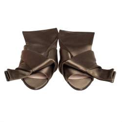 Pre Owned N21 Green Satin Knot Flat Mules Size 38