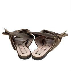 Pre Owned N21 Green Satin Knot Flat Mules Size 38
