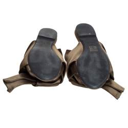 Pre Owned N21 Green Satin Knot Flat Mules Size 38