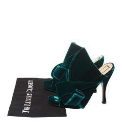 Pre Owned N21 Dark Green Velvet Knot Mules Size 38