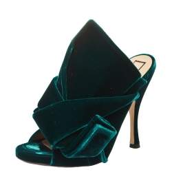 Pre Owned N21 Dark Green Velvet Knot Mules Size 38