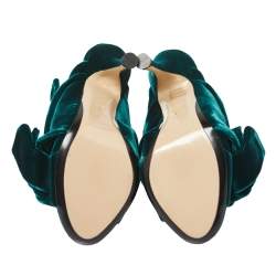 Pre Owned N21 Dark Green Velvet Knot Mules Size 38