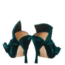 Pre Owned N21 Dark Green Velvet Knot Mules Size 38