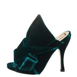 Pre Owned N21 Dark Green Velvet Knot Mules Size 38