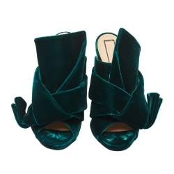 Pre Owned N21 Dark Green Velvet Knot Mules Size 38