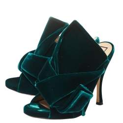 Pre Owned N21 Dark Green Velvet Knot Mules Size 38