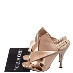 Pre Owned  Nº21 Beige Satin Raso Knot Peep Toe Mules Size 38