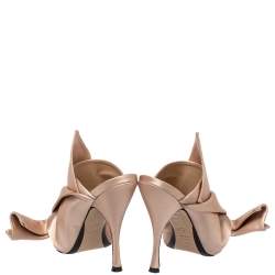 Pre Owned  Nº21 Beige Satin Raso Knot Peep Toe Mules Size 38