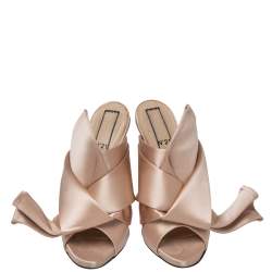 Pre Owned  Nº21 Beige Satin Raso Knot Peep Toe Mules Size 38