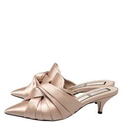 Nº21 Beige Satin Knot Pointed Toe Kitten Heel Mules Size 38