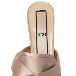 Nº21 Beige Satin Knot Pointed Toe Kitten Heel Mules Size 38