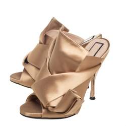 N21 Brown Satin Raso Knot Peep Toe Mules Size 37