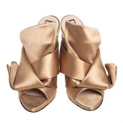 N21 Brown Satin Raso Knot Peep Toe Mules Size 37