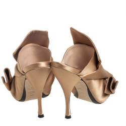 N21 Brown Satin Raso Knot Peep Toe Mules Size 37