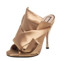 N21 Brown Satin Raso Knot Peep Toe Mules Size 37